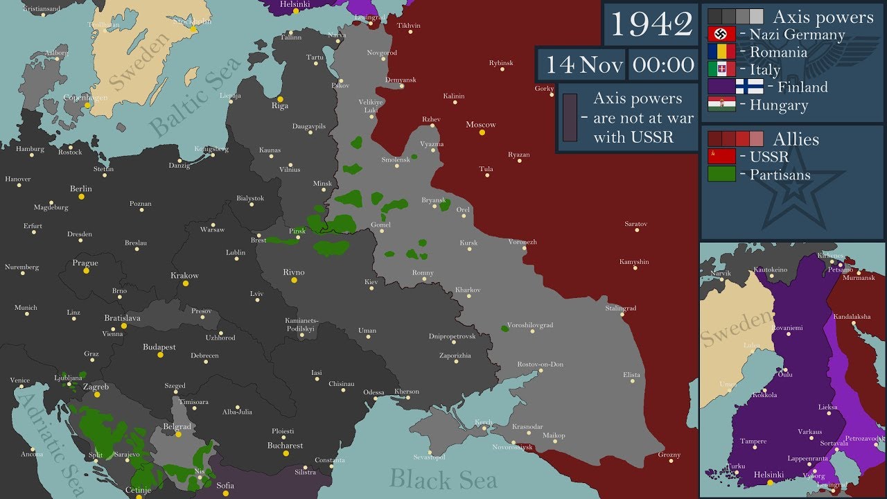 Teise maailmasõja idarinde rindejooned kaardil 1941 - 1945